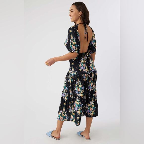 New O’Neill Alta Open Back Midi Dress Black Floral Women’s Extra Large XL NWT - Picture 1 of 8